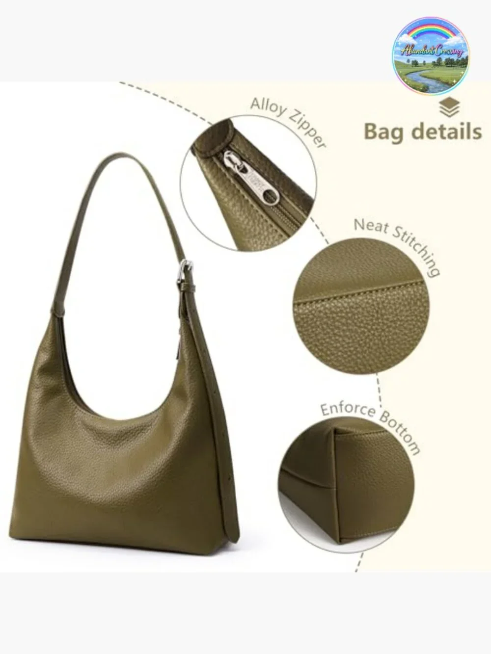 Crescent Tote Bag - Vegan Leather Zipper Shoulder Purse Hobo for Evening